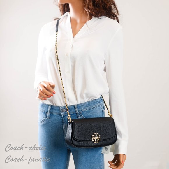 NWT Tory Burch Britten Convertible Leather Crossbody in Black - Picture 2 of 12
